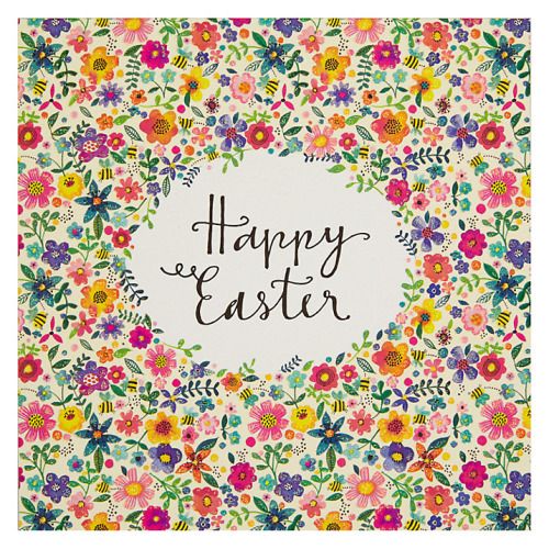 Napis Happy Easter wśród kwiatów